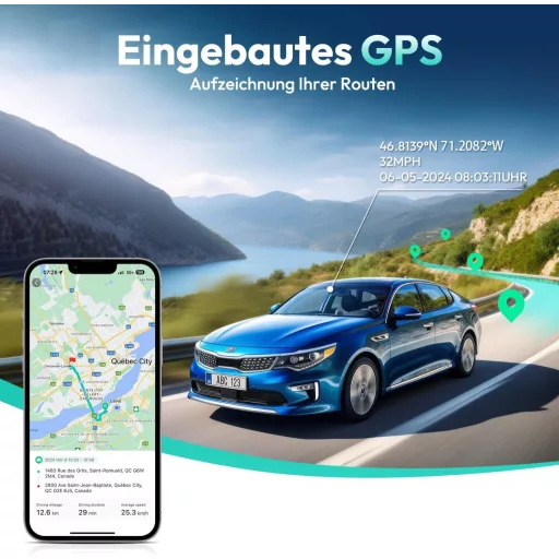 BOTSLAB 4K Autós Menetrögzítő Kamera GPS-szel és WiFi-vel - Első és Hátsó Kamera, 64GB SD Kártyával, ADAS, Éjjellátó, 170° Látószög