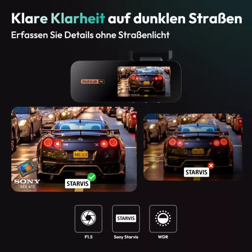 BOTSLAB 4K Autós Menetrögzítő Kamera GPS-szel és WiFi-vel - Első és Hátsó Kamera, 64GB SD Kártyával, ADAS, Éjjellátó, 170° Látószög