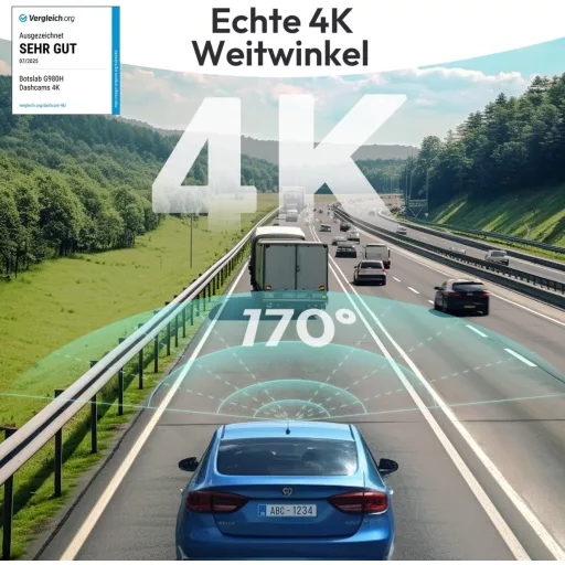 BOTSLAB 4K auto kamera za snimanje vožnje s GPS-om i WiFi-jem - Prednja i stražnja kamera, sa 64GB SD karticom, ADAS, noćni vid, kut gledanja 170°