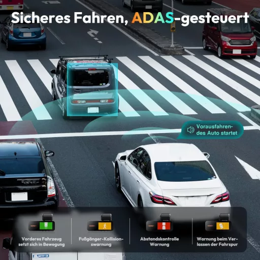 BOTSLAB 4K auto kamera za snimanje vožnje s GPS-om i WiFi-jem - Prednja i stražnja kamera, sa 64GB SD karticom, ADAS, noćni vid, kut gledanja 170°