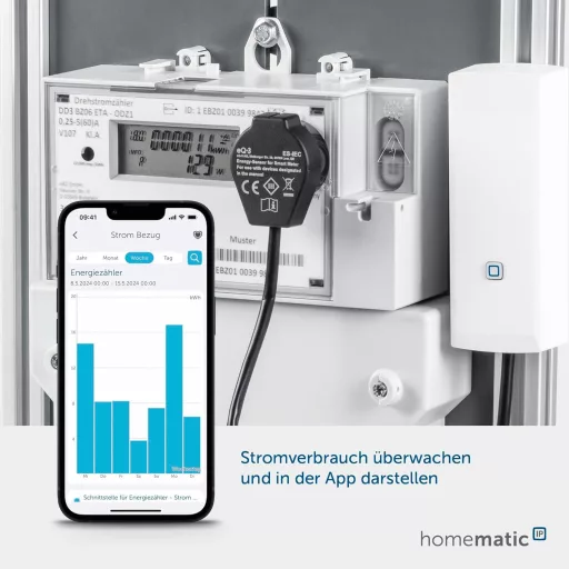 eQ-3 AG Homematic IP Inteligentné rozhranie pre elektromer - Monitorovanie spotreby energie pre domácu automatizáciu, čierne, s 2 AA batériami