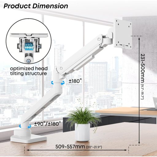 PUTORSEN Monitor tartó 17-49 hüvelykes lapos és ívelt képernyőhöz, gázrugós állvány, magasságállítható