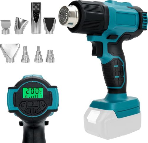 DriSubt Hőlégfúvó Makita 18V Akkumulátorokhoz - LCD Kijelző, 550°C, Állítható Hőmérséklet, 8 Fúvóka, Festékeltávolításhoz, Forrasztáshoz, Ba