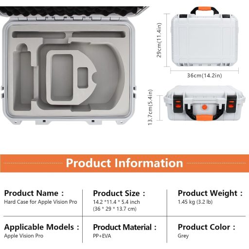 Husă de protecție AMAZEAR pentru ochelarii Apple Vision Pro - Gri, design modern, rezistentă la apă IP67, căptușită cu EVA, cu suport pentru accesorii