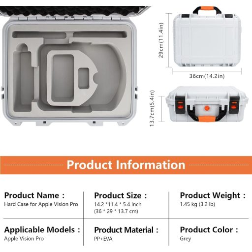 Husă de protecție AMAZEAR pentru ochelarii Apple Vision Pro - Gri, design modern, rezistentă la apă IP67, căptușită cu EVA, cu suport pentru accesorii