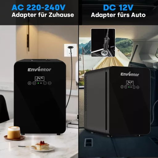 Enventor 10 literes mini hűtőszekrény LCD kijelzővel, fűtés/hűtés funkcióval, autóhoz és irodához