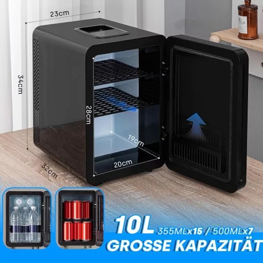 Enventor 10 literes mini hűtőszekrény LCD kijelzővel, fűtés/hűtés funkcióval, autóhoz és irodához