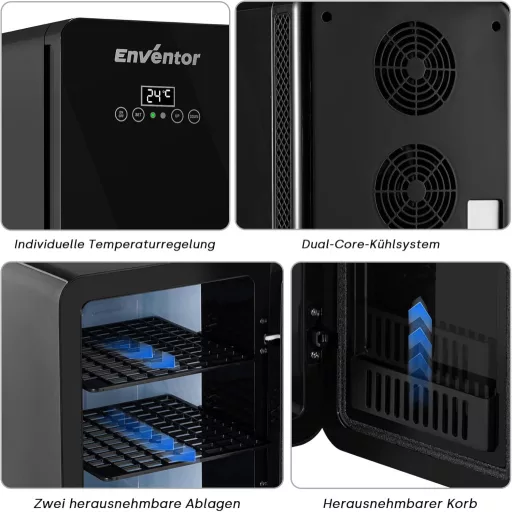 Enventor 10 literes mini hűtőszekrény LCD kijelzővel, fűtés/hűtés funkcióval, autóhoz és irodához