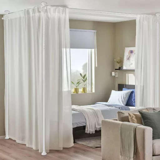 DAKEPOLE Podesiva pregrada za sobu - Fleksibilni okvir za paravan za odvajanje dnevnog boravka i spavaće sobe - 280 cm × 317 cm, Bijela, Alat