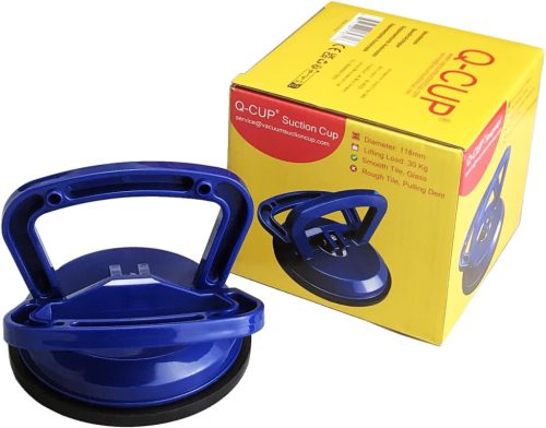 Q-CUP Üveg Tapadókorong 30 kg Teherbírással - Kék Szívókorong Üveglapokhoz, Csempéhez - 118 mm Átmérőjű Professzionális Emelőeszköz