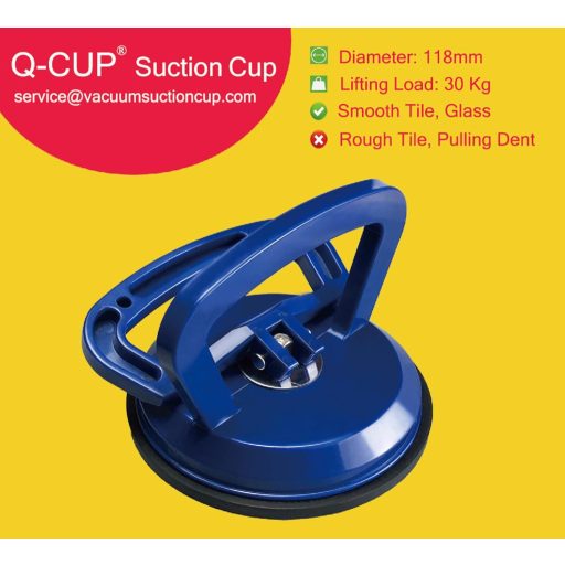 Q-CUP Üveg Tapadókorong 30 kg Teherbírással - Kék Szívókorong Üveglapokhoz, Csempéhez - 118 mm Átmérőjű Professzionális Emelőeszköz