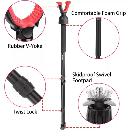 Bipod Zeadio cu mâner din spumă de înaltă densitate și cap rotativ la 360°