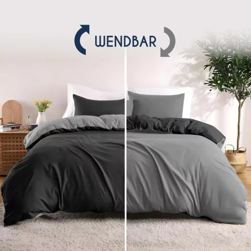 Set lenjerie de pat din microfibră Dreamzie 240x220 cm Negru-Gri Închis cu 2 fețe de pernă