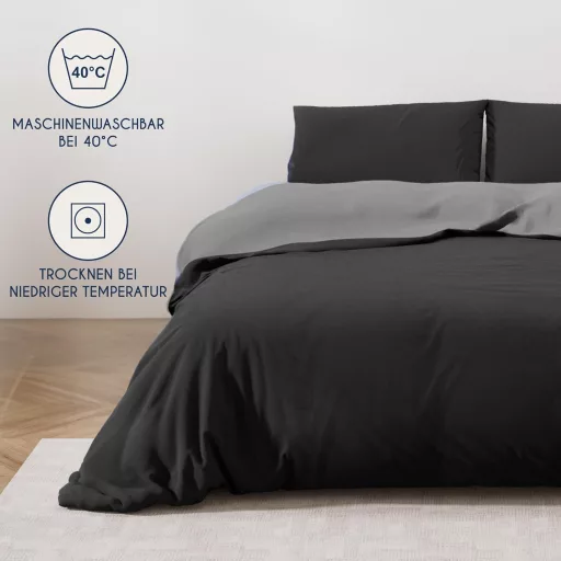 Set lenjerie de pat din microfibră Dreamzie 240x220 cm Negru-Gri Închis cu 2 fețe de pernă