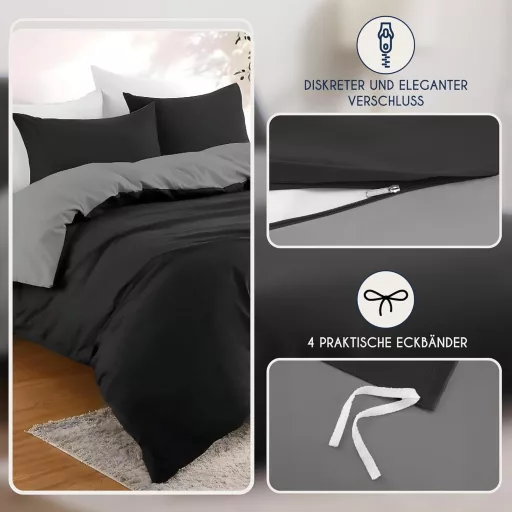 Dreamzie Mikroszálas Ágyneműhuzat Garnitúra 240x220 cm Fekete-Sötétszürke 2 Párnahuzattal