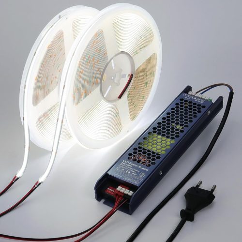 BENLUN Bandă LED COB 20m, 24V, 6000K Alb Rece, Autoadezivă, 312 LED/m, CRI93, Decupabilă, Cu Alimentator, Pentru Decorare Dormitor