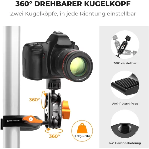 K&F CONCEPT MS13 Magic Arm 360° guľová hlava, držiak na kameru s držiakom na telefón