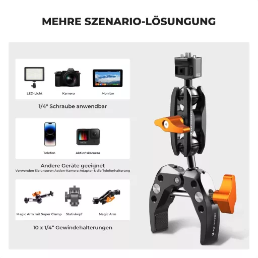 K&F CONCEPT MS13 Magic Arm 360° guľová hlava, držiak na kameru s držiakom na telefón