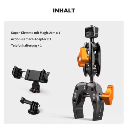 K&F CONCEPT MS13 Magic Arm 360° guľová hlava, držiak na kameru s držiakom na telefón