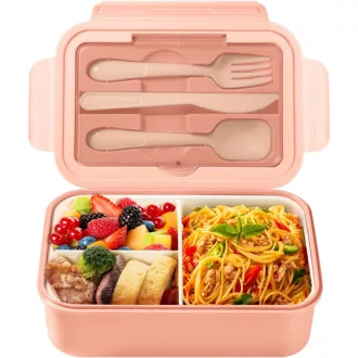   Diboniur Bento Box 1400 ml, viacdielny obedový box, ružový, vhodný do mikrovlnky, pre deti aj dospelých