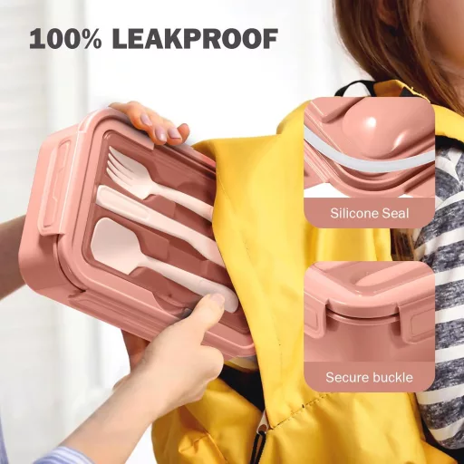 Diboniur Bento Box 1400 ml, viacdielny obedový box, ružový, vhodný do mikrovlnky, pre deti aj dospelých