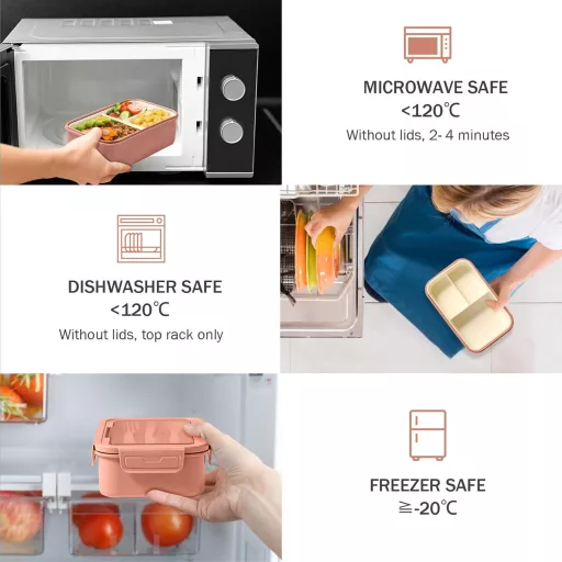 Diboniur Bento Box 1400 ml, viacdielny obedový box, ružový, vhodný do mikrovlnky, pre deti aj dospelých