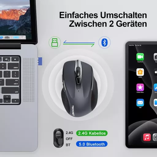 Mouse Bluetooth TECKNET 4800 DPI Wireless Ergonomic Silențios pentru Laptop PC Mac