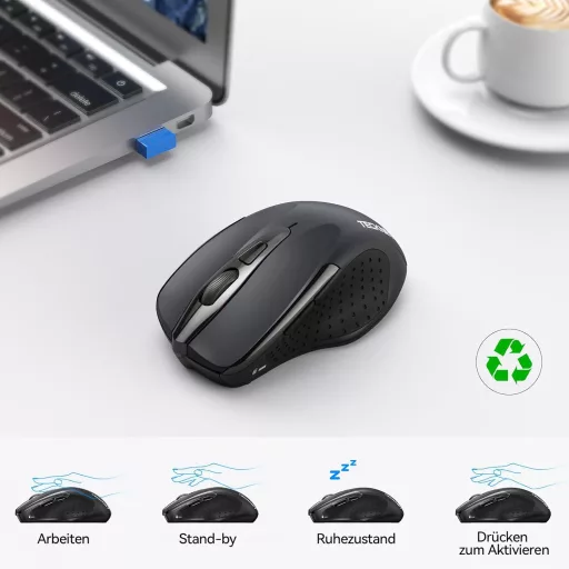 Mouse Bluetooth TECKNET 4800 DPI Wireless Ergonomic Silențios pentru Laptop PC Mac