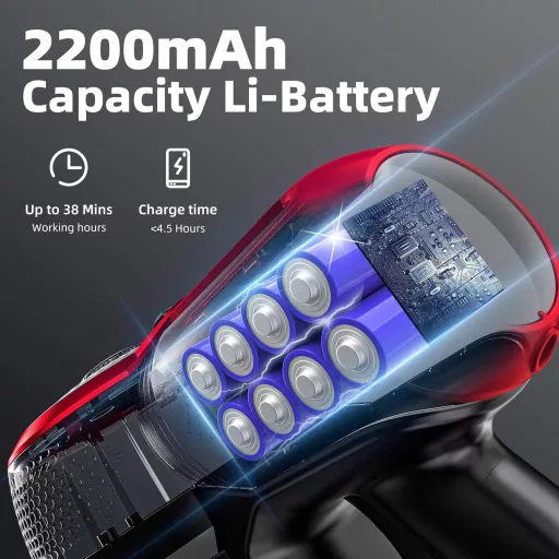 VEGREM 25 Kpa Akkumulátoros Porszívó 160W, 40 Perc Üzemidő, LED Kijelzővel