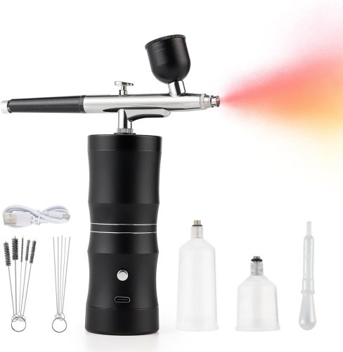 IeBilif Hordozható Airbrush Készlet - Akkumulátoros Mini Festékszóró Pisztoly Köröm, Tetoválás, Torta és Smink Dekoráláshoz - Alumínium Kivi