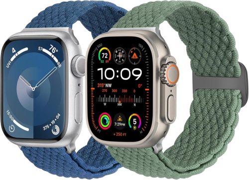 Curele împletite din nailon pentru Apple Watch, 38-49mm, 2 bucăți, unisex, compatibile cu Series 1-9, SE, Ultra