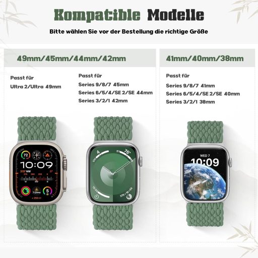 Curele împletite din nailon pentru Apple Watch, 38-49mm, 2 bucăți, unisex, compatibile cu Series 1-9, SE, Ultra