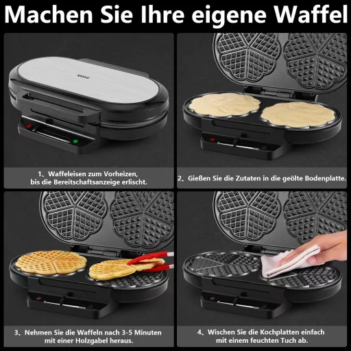 YASHE Szív alakú dupla gofrisütő, 1200W, 5 hőfok, tapadásmentes bevonat