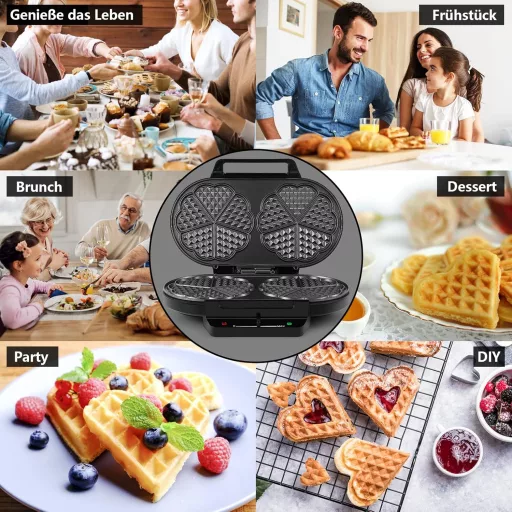 YASHE Szív alakú dupla gofrisütő, 1200W, 5 hőfok, tapadásmentes bevonat