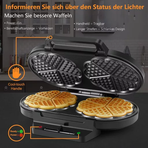 YASHE Szív alakú dupla gofrisütő, 1200W, 5 hőfok, tapadásmentes bevonat