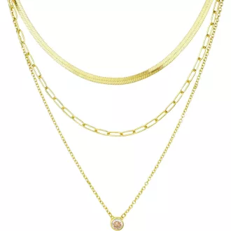   DIVINA VITAE Réteges Női Nyaklánc 14K Arany Bevonattal - Cirkónia Medálos Elegáns Ékszer, Lapos Kígyólánc, Rozsdamentes Acél Choker