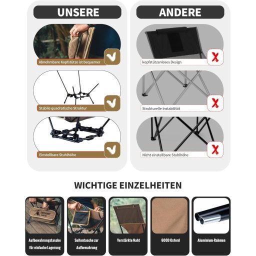 OneTigris Dragonhide összecsukható kemping szék, 125 kg terhelhetőség, oldaltáskákkal