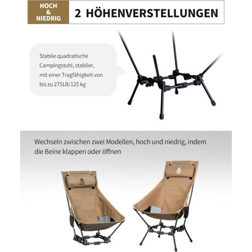 OneTigris Dragonhide összecsukható kemping szék, 125 kg terhelhetőség, oldaltáskákkal
