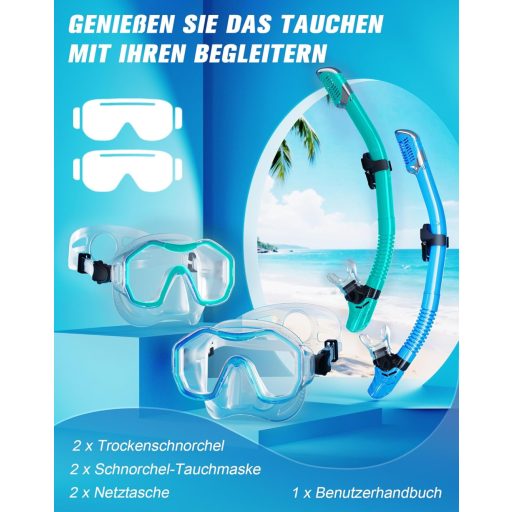 Lealinga Snorkel Szett 2 Személyes Panoráma Maszk Száraz Snorkelcsővel Anti-Fog