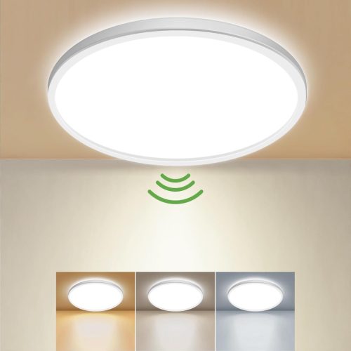 zemty LED Mennyezeti Lámpa Mozgásérzékelővel, 18 cm, 15W, 3 Színhőmérséklet, 1800 Lumen, Lapos Kerek Lámpatest Fürdőszobába, Konyhába, Folyo