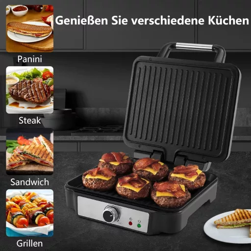 YASHE 4 szeletes kontakt grill 1800W, panini készítő, 180° nyitás, szabályozható hőmérséklet