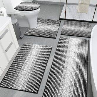   chakme Chenille fürdőszobai szőnyeg szett 5 részes, vastag csúszásmentes fürdőszobai kilépő, fekete