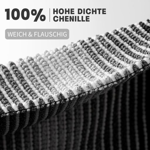 Chakme Chenille set tepiha za kupaonicu, 5 dijelova, debeli protuklizni otirač za kupaonicu, crni