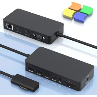   Rytaki 12-v-1 dokovacia stanica pre Microsoft Surface – podpora troch monitorov (Dual HDMI+VGA), kompatibilná s 4K, pre rady Surface Pro/Laptop/Book