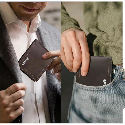 Portofel Bărbați din Piele LOCCY, Compact, Negru și Maro, Design Modern, Portofel Subțire, Suport Carduri