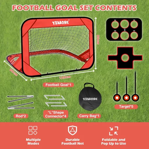 YIMORE Pop-Up Futballkapu Gyerekeknek 4 Módú Hordtáskával Kert Kültéri Beltéri