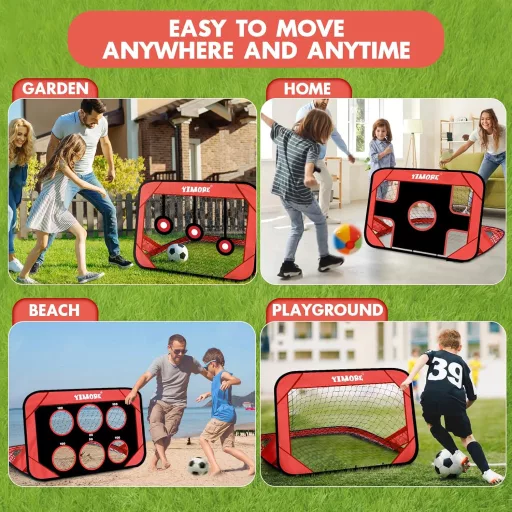 YIMORE Pop-Up Futballkapu Gyerekeknek 4 Módú Hordtáskával Kert Kültéri Beltéri