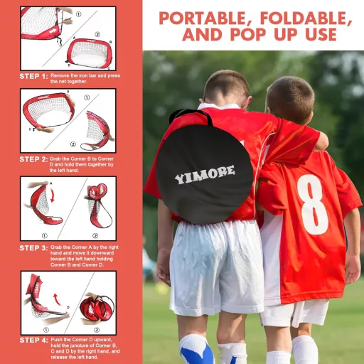 YIMORE Pop-Up Futballkapu Gyerekeknek 4 Módú Hordtáskával Kert Kültéri Beltéri