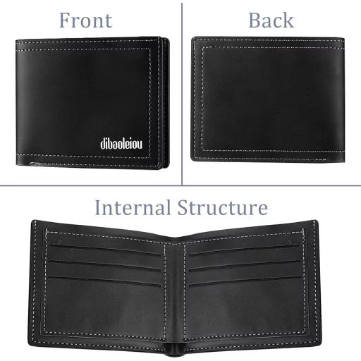 Portofel bărbătesc din piele LOCCY, dimensiune compactă, negru și maro, design modern, portofel subțire, suport carduri.