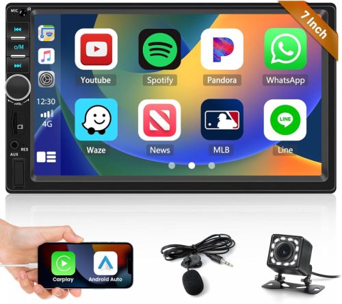 Univerzális 7" Érintőképernyős Autórádió 2 DIN Bluetooth CarPlay Android Tükrözés FM USB Tolatókamerával Kormányvezérléssel